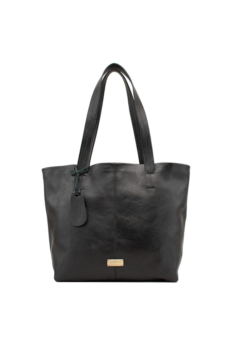 Milled Nappa Soft Leather Tote Bag in Black+Black